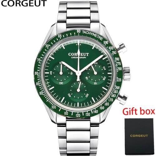 CORGEUT Top Brand Luxury Fashion Mens Watches Stainless Steel Chronograph Quartz Watch Men Sport Male Clock Relogio Masculino