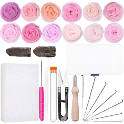 Imzay Pink Wool Felting Tools Kit DIY Wool Felt Handmade Felt Needle Set Needlework Accessories Felting Fabric Materials