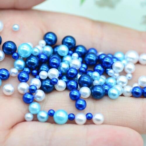 20 Gram 3mm-6mm Deep Blue Ocean Fake Round Pearls Assortments|DIY Shaker Cards Fillers|Crystal Epoxy Crafting Filler Accessories