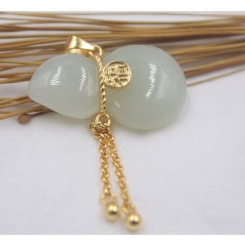 Real S925 Silver&Hetian Jade Pendant Womens Gourd Shaped Tassel Link Pendant 43mmH New Gift Pendant Jewelry