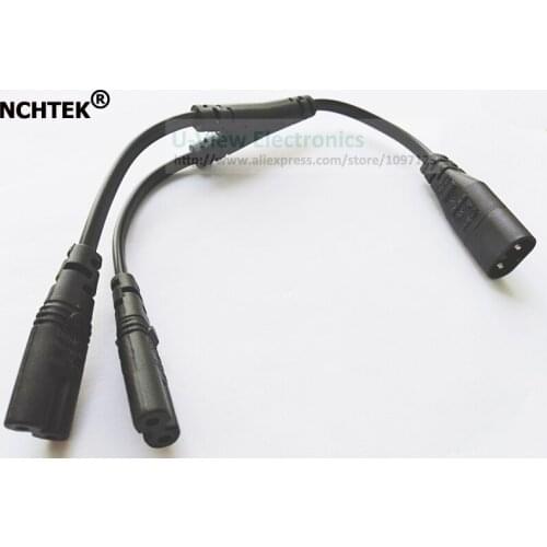 NCHTEK IEC 320 C8 Male to 2xC7 Female Y Split Power Cable, IEC 2Pin Figure 8 Male to 2 Female Cord 28CM/Free DHL Shipping/100PCS