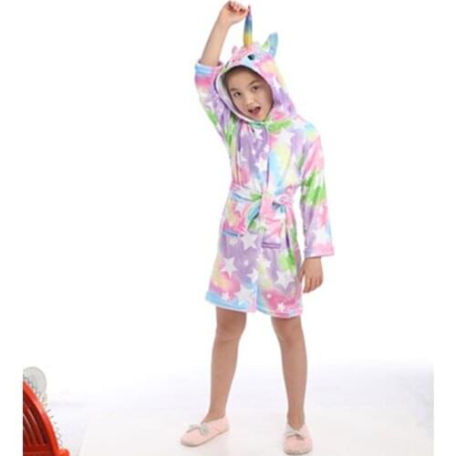New Boys Girls Animal Cartoon Pajamas Children Unicorn Bathrobes Girls Unicorn Beach Towels Hooded Bath Robes