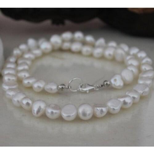 7-8 mm white pearl necklace 925 silver freshwater pearl Necklace