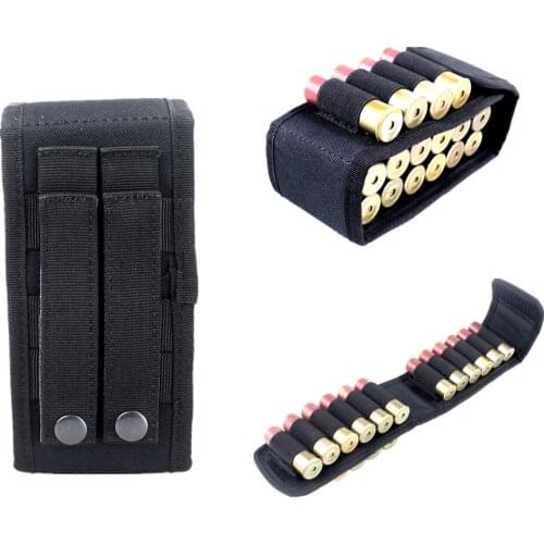 Portable Molle 16 Rounds Shells Buttstock Holder Tactical Magazine Cartridge Airsoft Ammo Carrier for 12GA Shotgun Bullet Pouch