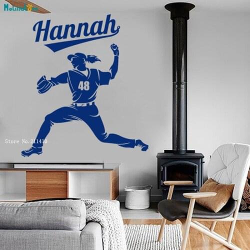 Personalized Name and Number Vinyl Decals Baseball Pitcher Player Wall Sticker Decor Sport Murals For Girls Art Poster YT930