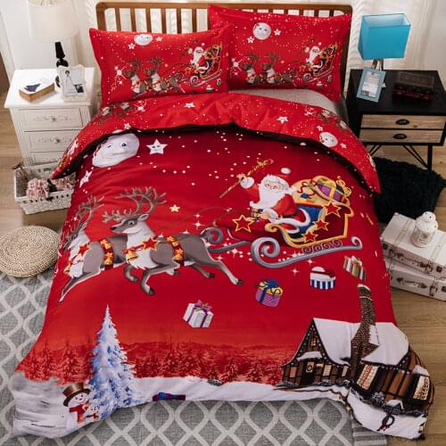 Bed Linen Bedding Set Luxury Christmas Reindeer Duvet Cover Pillow Case Red Christmas Bedding New Year Santa Claus Bed Clothes