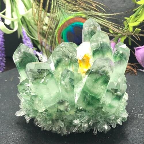 Natural Green Ghost Phantom Quartz Crystal Cluster rock stones and crystals mineral reiki Healing Specimen Home deco