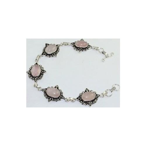 Rose Quarts Silver Overlay on Copper Bracelet , 23.3 cm, B1790