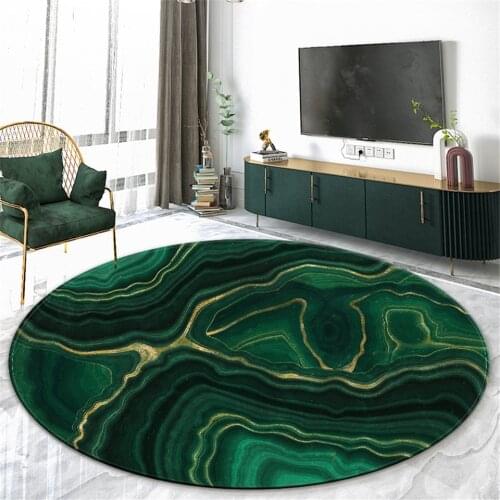 Nordic Dark Green Marble Round Carpet For Living Room Modern Flannel Sponge Mat For Bedroom Coffee Table Rug Home Decoration