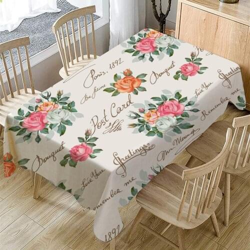 Fresh Flowers Printing Tablecloth Oilproof Waterproof Rectangular Table Cloth Hotel Family Banquet Party Polyester Tablecloth