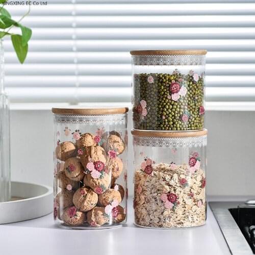 Glass Sealed Jar Jam Storage Bottle, Food Grade Storage Bottle with Wooden Lid, Transparent Glass Creative Storage Supplies