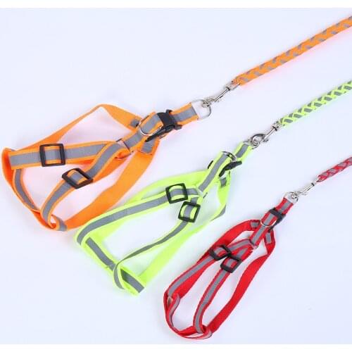 Luminous Harness For Dogs Reflective Dog Harness Leash Set Braided Traction Round Rope Large Medium Small Dog Chain Night Out