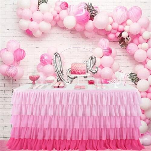 Tulle Table Skirt Rainbow Layered for Wedding Birthday Party Decorations Baby Shower Banquet Wedding Decor Stitching Color