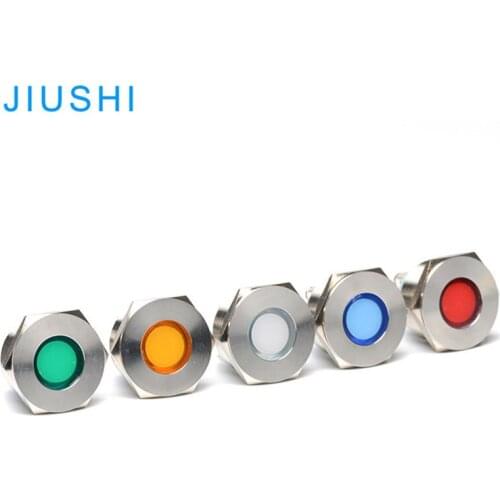 A22 Waterproof indicator light metal flat head LED signal indicator mounting hole 22mm 12V 24V 36V 220V pilot lamp red green