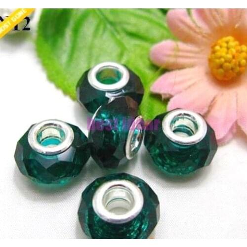 Green White Faceted Round Glass Loose Spacer Beads Big Hole For European Bracelet Necklace 50pcs Free Shipping