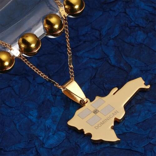 Stainless Steel Dominican Republic Map Pendant Necklace for Women Trendy Map Chain Jewelry