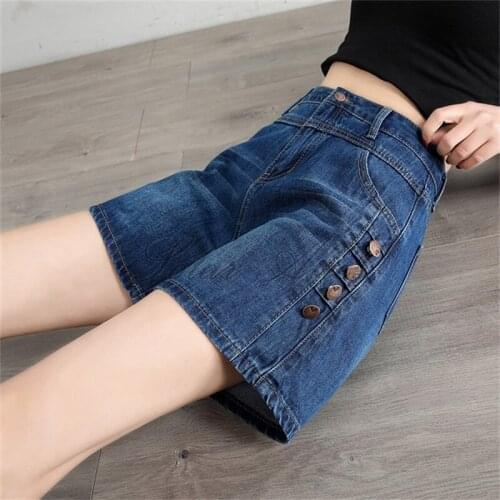 Free Shipping 2020 Womens Summer New High Waist Slim Denim Shorts A-line Loose Student Wild Large Size Wide Leg Shorts
