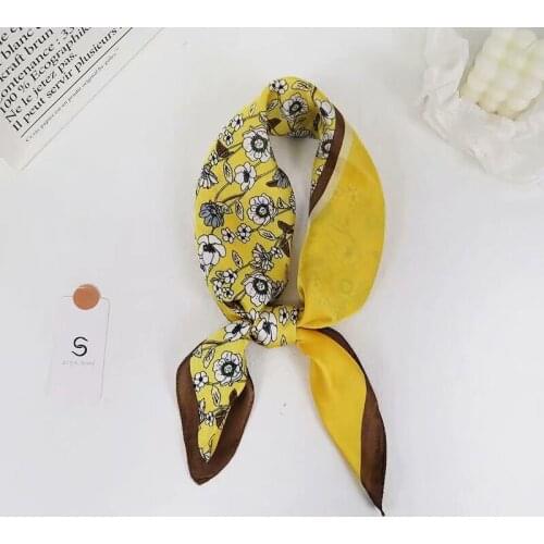 High Quality Luxury Fashion Ladies Fake Silk Scarves 70*70cm Floral Print Square Bandanas Girls Cute Hair Bag Ribbon Accessories