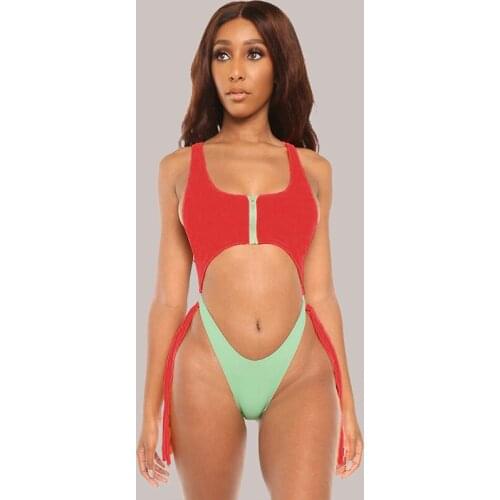 Contrast Color Zipper Bandage Biquini Hollow Out Backless Bikini Monokini Thong Summer Sexy Ladies Slim Bodysuit For Beach 2019