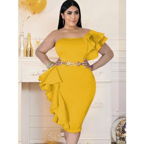 One Shouder Dress Plus Size Women Sexy Backless Bodycon Ruffles Evening Birthday Cocktial Event Curve Dresses 4XL 5XL for Ladies