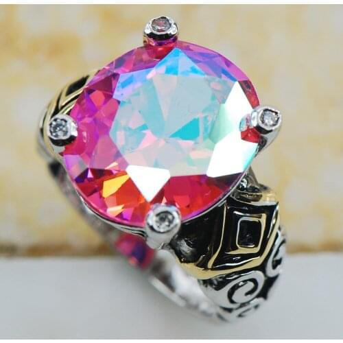 Rose Rainbow Crystal Zircon 925 Sterling Silver Top Quality Fancy Jewelry wedding Ring Size 6 7 8 9 10 F1191