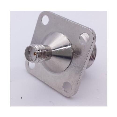 1pc N To SMA Connector Socket N Female Jack To SMA Female Plug 4 Hole Flange Panel Mount 25 * 25 mm RF Connector Adapters