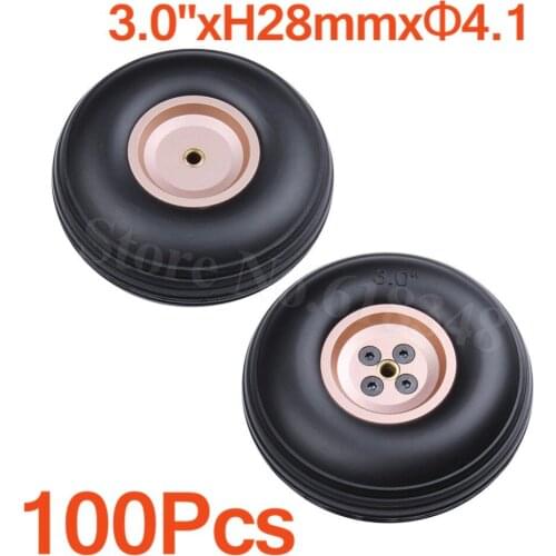 100pcs /lot 3.0"/ 76mm Quality RC Airplane Tail Rubber Wheels Alloy Hub Thickness:28mm Axle hole: 4.1mm Replacement Parts