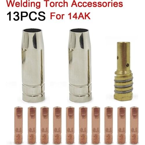 13pcs 14AK MIG Welding Torch Consumables Gas Nozzle Tips Holder Diffuser for Gas Valve Integrated Gasless Welder