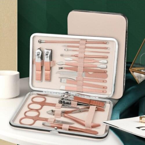 18/7pcs Multi-function Nail Clippers Set Rose Gold Nail Clippers Pedicure Set Portable Travel Stainless Steel Nail Cutter Tool