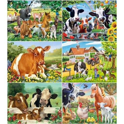 AZQSD 5D DIY Diamond Painting New Arrivals Cows Farm Picture Of Rhinestones Diamond Art Animal Handmade Decor For Home