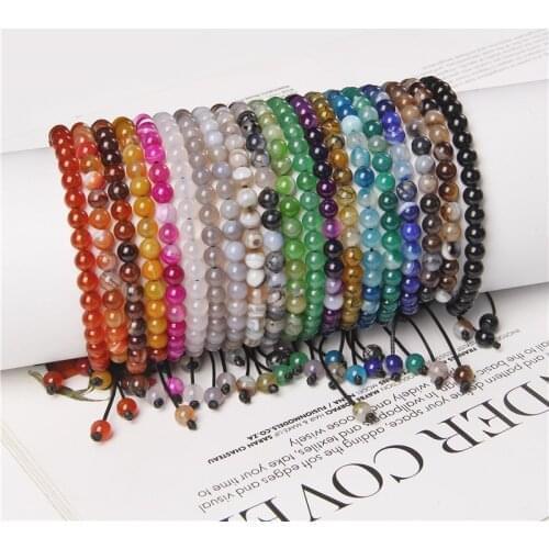 Striped Agates Natural Stone Bracelet Women Handmade 6mm Round Gem Stone Beads Braided Charm Bracelet Men Female Jewelry Gifts