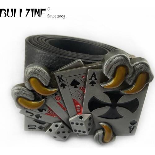 Bullzine zinc alloy gamble playing card Cross BELT BUCKLE jeans belt buckle pewter finish free PU belt FP-03053 drop shipping