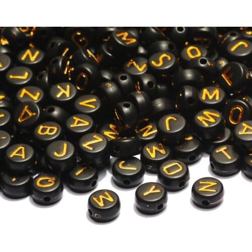 4x7mm Round Black Acrylic Beads Spacer Gold Letter Bead For Fashion Jewelry Making Accessories Necklace Bracelet DIY