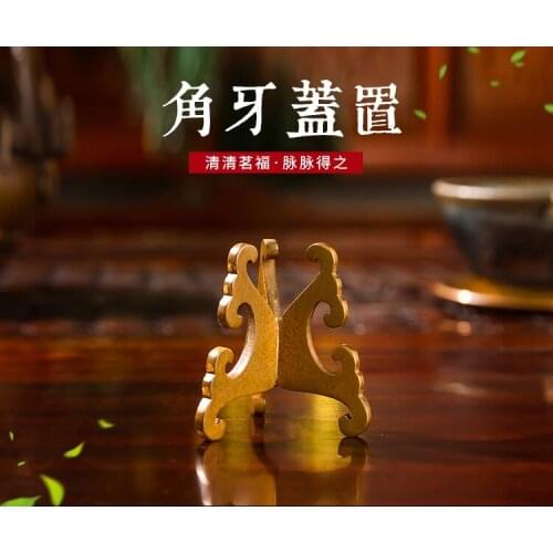 Zhenbao Tang Angle tooth cover set original pure handmade copper teapot cover holder creative tea props Kung Fu teapot cover fra