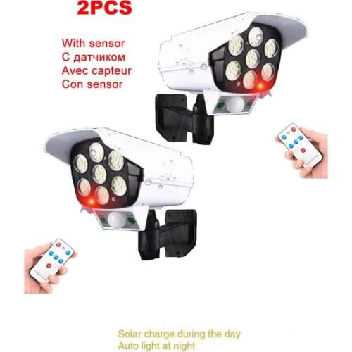 2pcs remote solar fake monitor dummy camera Light Outdoor sunlight PIR Motion Sensor Wall Light Waterproof Powered wall lamps fo