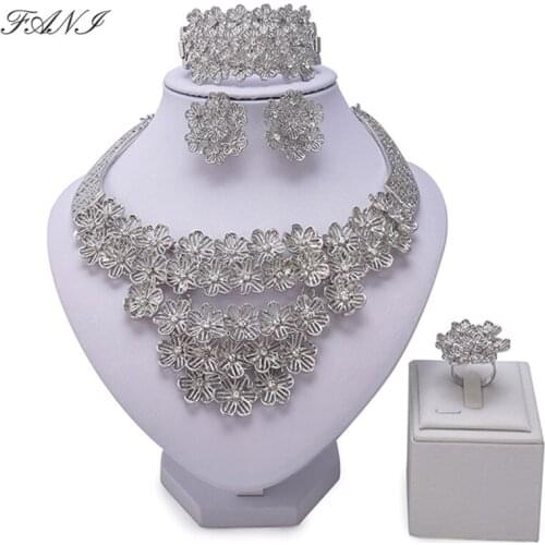 Fani 2018 Fashion African Beads Jewelry Set Woman customer nigerian Wedding Jewelry Set Bridal Dubai sliver Colorful Jewelry Set