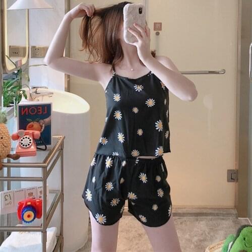 Hot Sale New High Quality Pajama Set Sexy Satin Sleepwear Women Summer Pyjama Femme Fashion Flower Pajamas for Women with Chest