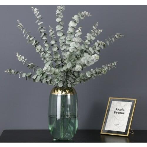 Artificial Flower Fashion Single Eucalyptus Branch Home Decoration Green Money Leaf Plastic Fake Plant DIY Wedding Bouquet
