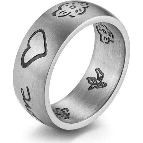 JHSL Cute Unisex Women Men Love Theme Rings Silver Gold Color Stainless Steel Fashion Jewelry Gift Size 6 7 8 9 10 11
