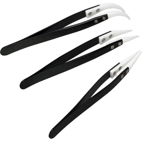 Ceramic Tweezers Highly Heat Resistant Non-Conductive Anti-Static Precision Stainless Steel Plier for Electronics Craft Jewelry