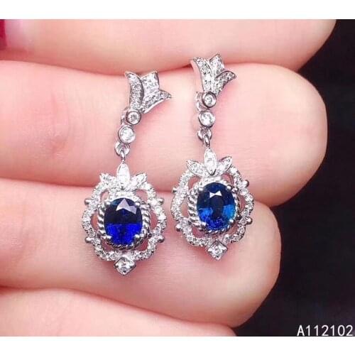 KJJEAXCMY fine jewelry 925 sterling silver inlaid natural sapphire Girls' luxury popular Chinese style earrings support test