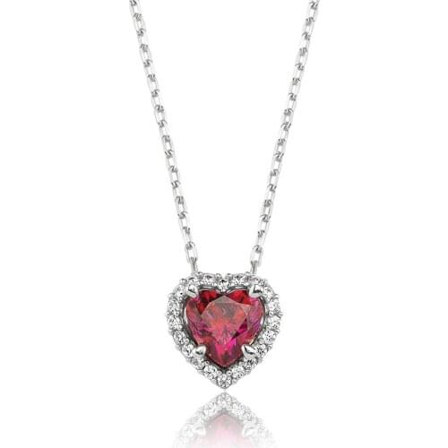 Valori Jewels 0.75 Carat, Zirconia Red & White Heart Gemstone, Rhodium Plated, Sterling Silver Necklace