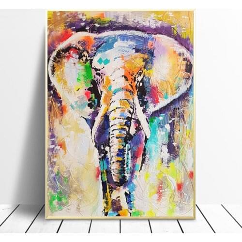 Colorful Elephant Painted Oil Canvas Painting Posters and Prints Abstract Animals Wall Art Pictures for Living Room Decoration