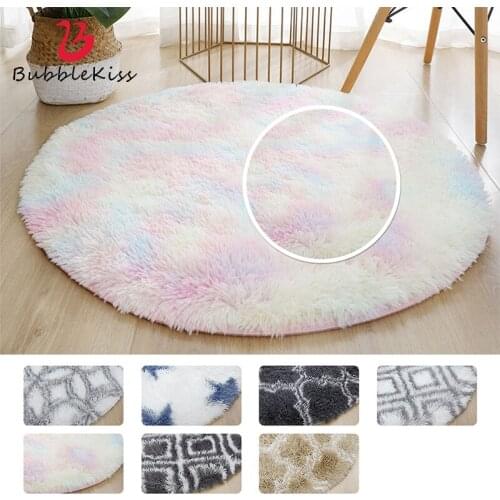 Bubble Kiss Round Carpet Home Soft Anti Slip Floor Mat Fashion Gradient Art Pattern Plush Foot Pad Bedroom Decoration Area Rugs
