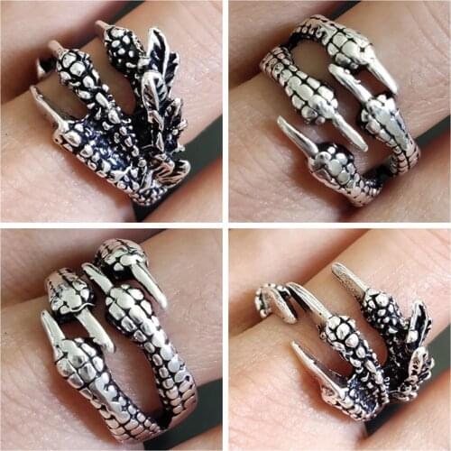 20pcs Retro Silver Dragon Claw Ring Adjustable Evil Animal Claw Rock Biker Men Male Punk Ring Man Accessories Hip Hop Jewelry