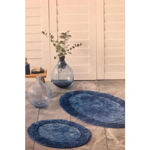 Barny Indigo Dual Bath Mat Set (60x100 + 50x60) 2'li Navy Blue Anti-Slip Soles