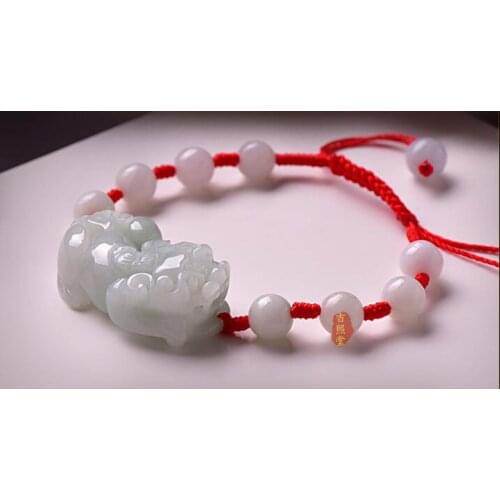 Natural hand carved FEICUI wealth of pixiu/brave Hand woven beads Bracelet men and womens bracelet