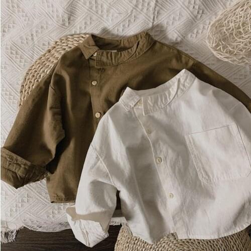 2021 new girls boys shirt cotton linen spring summer full sleeve kids top