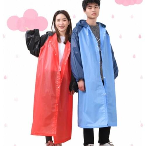 Raincoat Splicing Pattern Long Cap Rope Design Fashion Hooded Adult Raincoat for Unisex