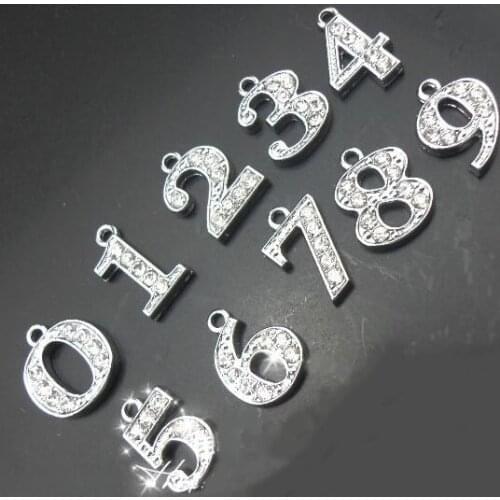 Rhinestones Hang Pendant Number 20PCS/lot " 0--9 Can Choose Each Number " Fit For DIY Phone Strips & Keychains